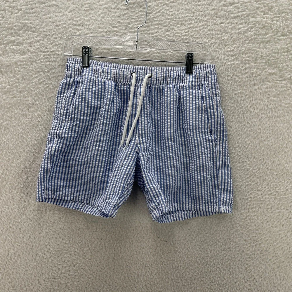 J Crew Swim Shorts Mens Small Blue Seersucker Lining Swim Trunks Preppy Luxury